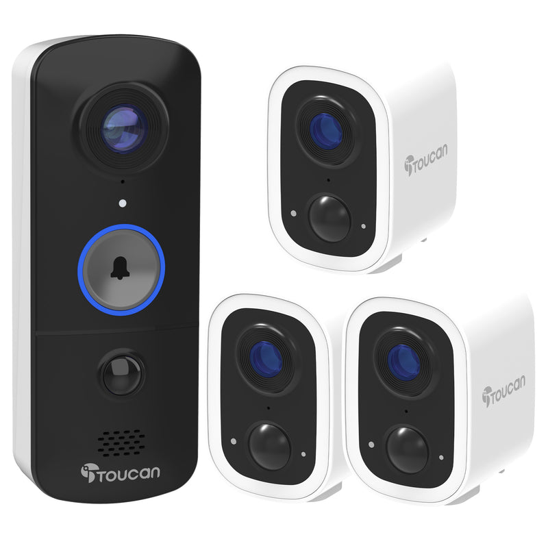 Toucan Guardian Plus Wireless Security Camera S4 3-Pack and Wireless Video Doorbell V3 Bundle