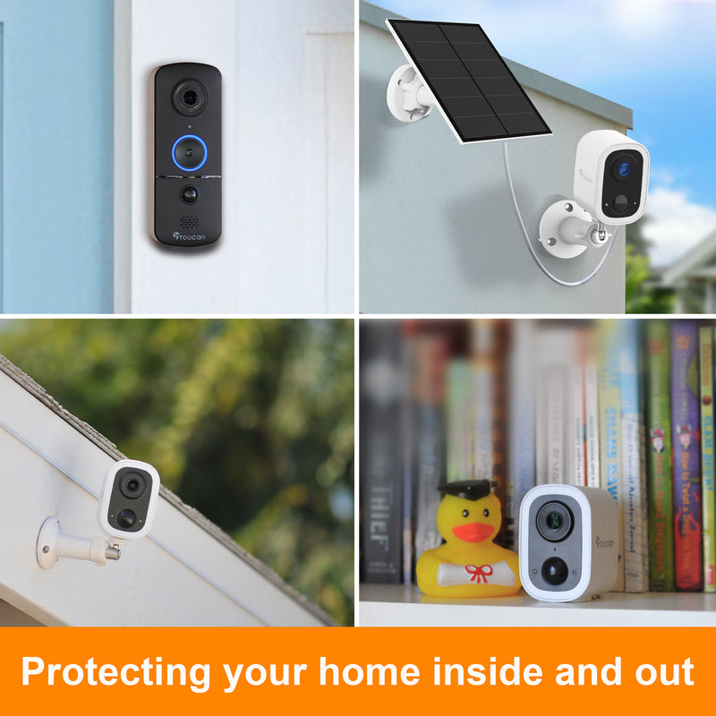 Toucan Guardian Premium Wireless Security Camera S4 3-Pack + Wireless Video Doorbell V3 + Solar Charger Bundle (Coming Soon)